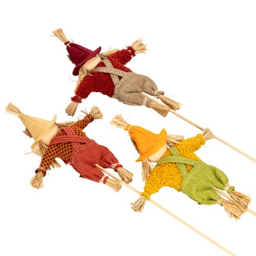 Figura decorativa de espantapájaros sobre un palo para manualidades y plantas, 60 cm. | Floristik24.es