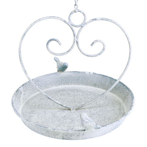 Floristik24 Baño para pájaros de metal con decoración en forma de corazón, blanco y azul, para colgar, Ø21,5 cm