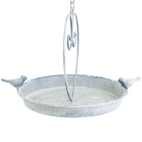 Artículo Baño para pájaros de metal con decoración en forma de corazón, blanco y azul, para colgar, Ø21,5 cm