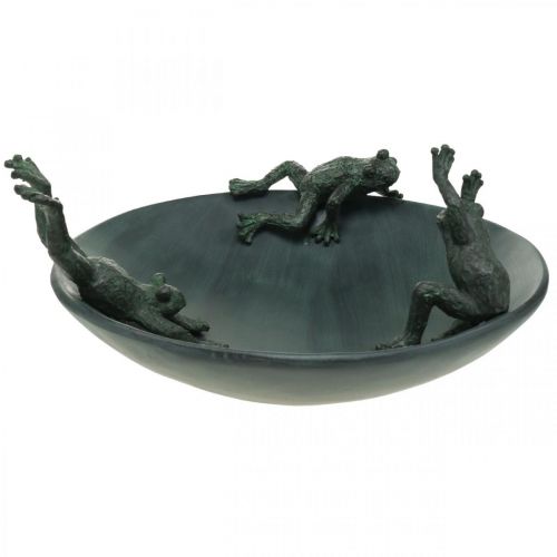 Floristik24 Bañera para pájaros con ranas, bañera para pájaros aspecto metal verde, antracita aspecto antiguo Ø28,5cm Alt.13,5cm