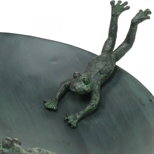 Floristik24 Bañera para pájaros con ranas, bañera para pájaros aspecto metal verde, antracita aspecto antiguo Ø28,5cm Alt.13,5cm