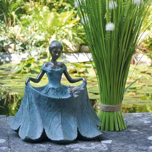 Artículo Baño de pájaros figura de jardín niña con vestido de flores Al. 33,5 cm