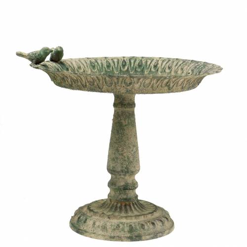 Floristik24 Bañera para pájaros sobre base de metal antiguo verde musgo beige Ø28.3cm H26.5cm