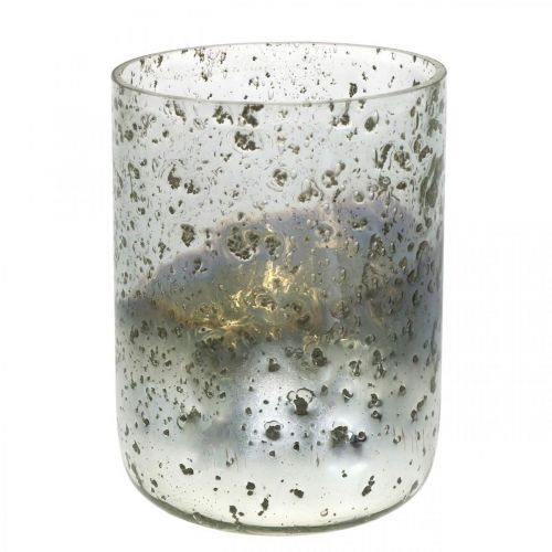 Floristik24 Vela de cristal florero de cristal bicolor linterna transparente, plata H14cm Ø10cm