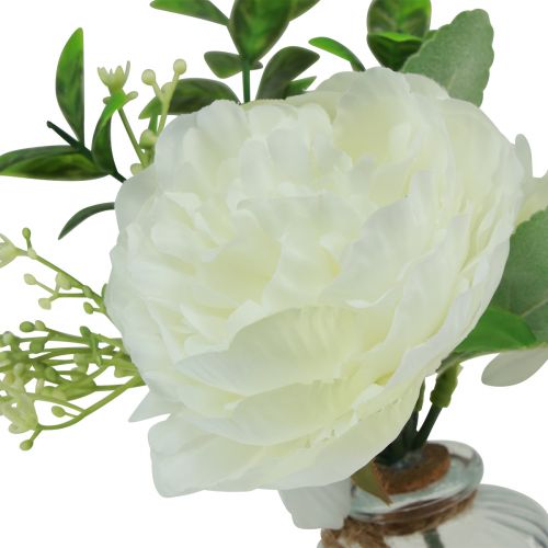 Floristik24 Decoración de mesa peonía blanca en jarrón de cristal artificial 20cm