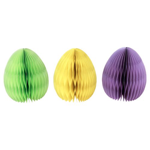 Floristik24 Huevos de panal de papel de Pascua de pie verde amarillo violeta 20cm 3ud