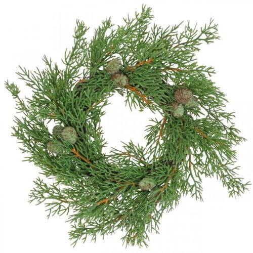 Floristik24 Corona de enebro artificial, corona decorativa de enebro, conos Ø25cm