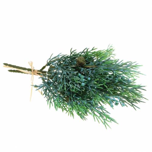 Artículo Rama decorativa de enebro con piñas verde, azul lavada 25cm 2 piezas