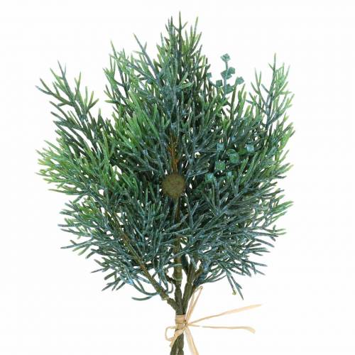 Artículo Rama decorativa de enebro con piñas verde, azul lavada 25cm 2 piezas