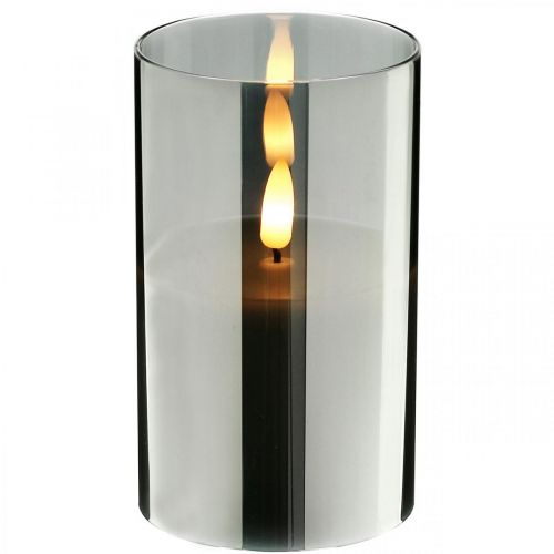 Floristik24 Vela LED festiva en vaso plateado, cera real, blanco cálido, temporizador, funciona con pilas Ø7,3cm H12,5cm