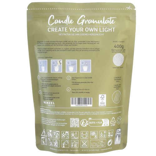 Floristik24 Arena para velas cera blanca granulada para velas con mecha 400g