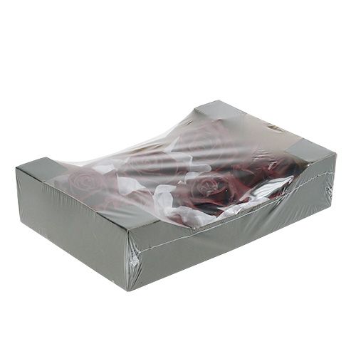 Floristik24 Rosa cera rojo oscuro Ø10cm 6pcs