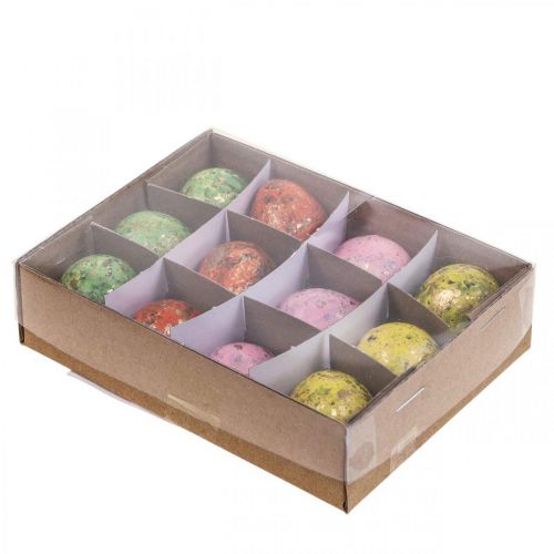 Artículo Decoración de huevos de codorniz, huevos soplados, 3 cm, coloridos, 12 piezas