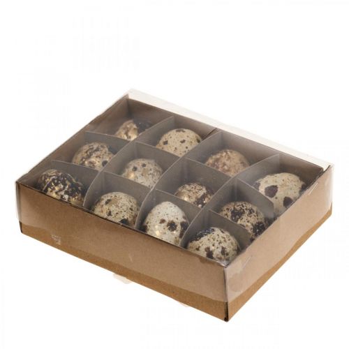 Floristik24 Huevos de Codorniz Deco Huevos Soplados Naturaleza/Oro 3cm 12pcs