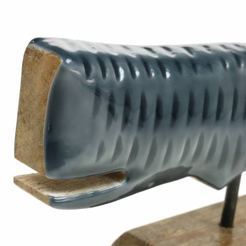 Artículo Ballena decorativa de madera con base gris, natural 26cm