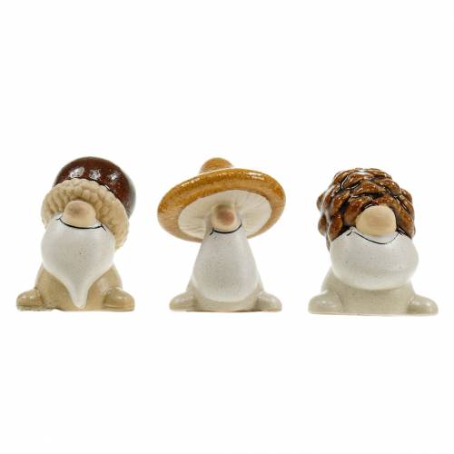 Floristik24 Juego de figuras de cerámica gnomos del bosque frutas de otoño 6 - 6,3 cm marrón / amarillo 3 piezas