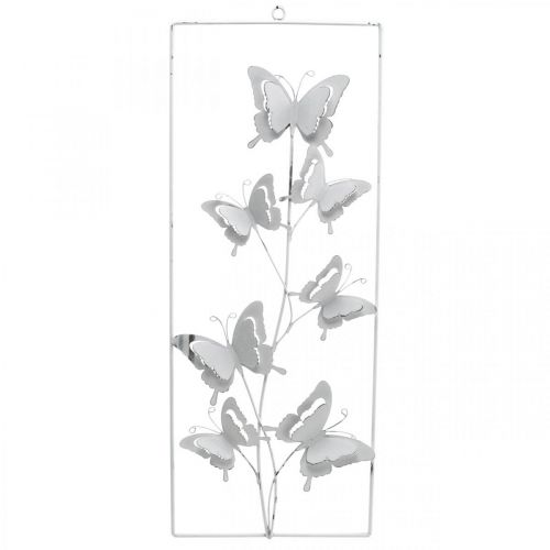 Arte colgante de mariposa Primavera Metal Arte de pared Shabby Chic Blanco Plata H47.5cm