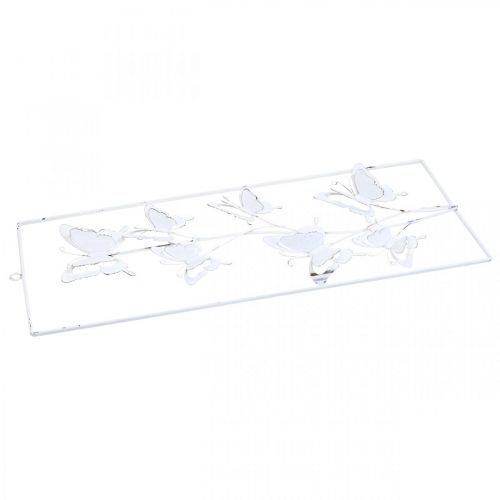 Artículo Arte colgante de mariposa Primavera Metal Arte de pared Shabby Chic Blanco Plata H47.5cm