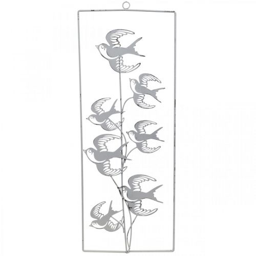 Artículo Decoración de golondrina, decoración de pared de metal, pájaros para colgar blanco, plata shabby chic H47,5 cm