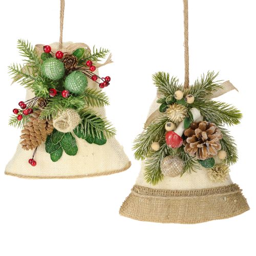 Floristik24 Decoración de pared campana navideña de yute surtido H20cm 2uds