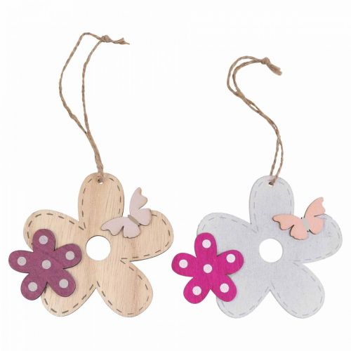 Artículo Decoración de pared madera flor mariposa blanco rosa 10×9cm 8 piezas