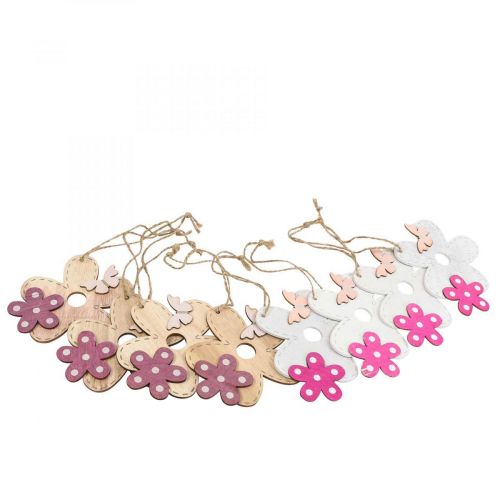 Artículo Decoración de pared madera flor mariposa blanco rosa 10×9cm 8 piezas