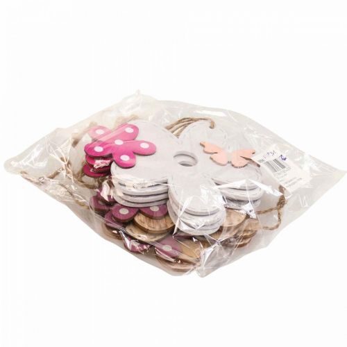 Artículo Decoración de pared madera flor mariposa blanco rosa 10×9cm 8 piezas