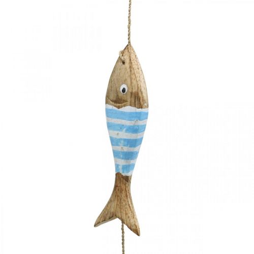 Artículo Percha decorativa marítima pez de madera para colgar azul claro L123cm