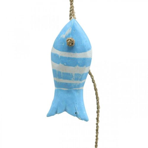 Percha decorativa marinera pez de madera para colgar pequeño azul claro L31cm