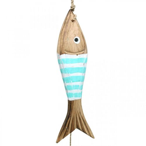 Artículo Percha decorativa marítima pez de madera para colgar turquesa L123cm