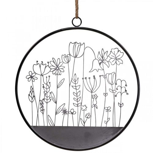 Artículo Decoración de pared flor anillo decoración de verano metal gris/negro Ø38cm