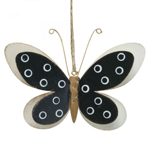 Artículo Arte de Pared Mariposa Deco Negro Blanco Oro Metal 15cm
