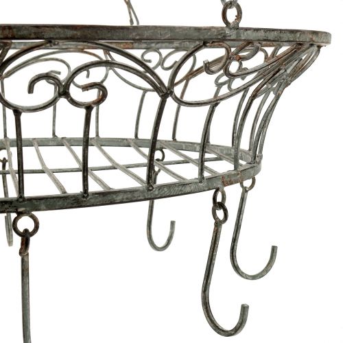 Floristik24 Cesta de metal decorada para colgar 63cm gris-marrón