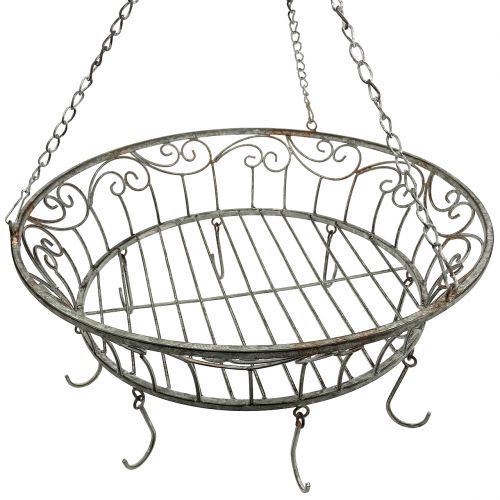 Floristik24 Cesta de metal decorada para colgar 63cm gris-marrón