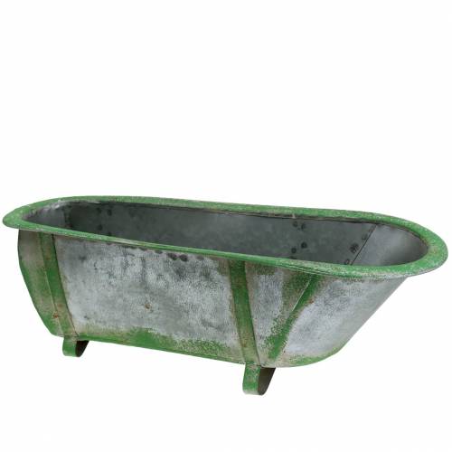 Tina decorativa de metal usada plata, verde 44.5cm x18.5cm x 15.3cm