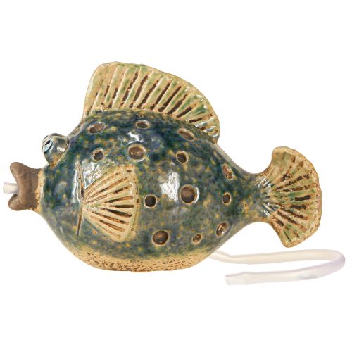 Artículo Figura Gárgola Cerámica Pez Azul Marrón 20×11×13,5cm