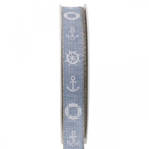 Floristik24 Cinta tejida ancla cinta decorativa azul marítimo, blanco 15mm 20m