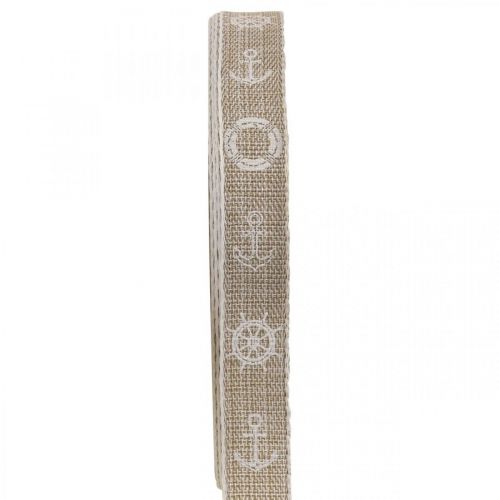 Cinta tejida ancla cinta decorativa marrón marítimo, blanco 15mm 20m