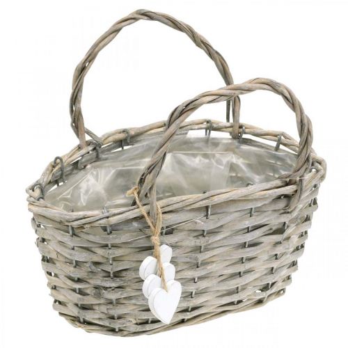 Floristik24 Cesta de plantas con decoración de corazón, decoración de boda, cesta para plantar, estilo campestre H20.5 L23cm