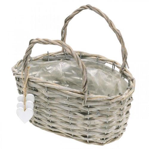 Floristik24 Cesta de plantas con decoración de corazón, decoración de boda, cesta para plantar, estilo campestre H20.5 L23cm