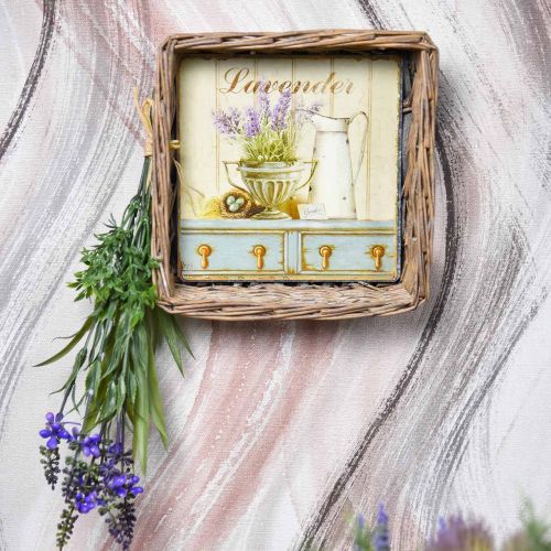 Floristik24 Cesta de mimbre con motivo lavanda 20cm