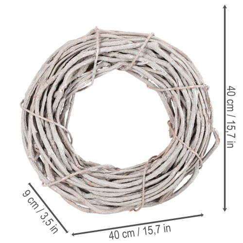 Corona decorativa de mimbre, corona hecha de ramas blanqueadas, 40 cm | Floristik24.es