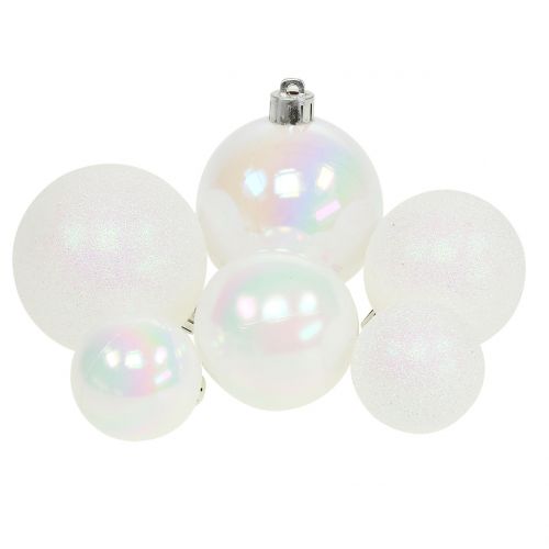 Floristik24 Bola navideña blanca iridiscente Ø3.5cm - Ø5.5cm 30pcs