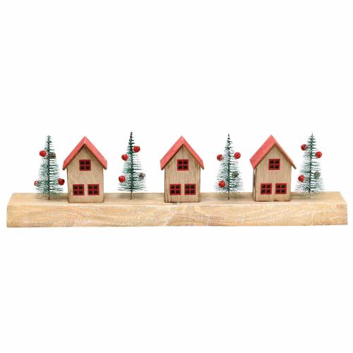 Floristik24 Pueblo navideño con iluminación LED natural, madera roja 40 × 10,5 × 7cm