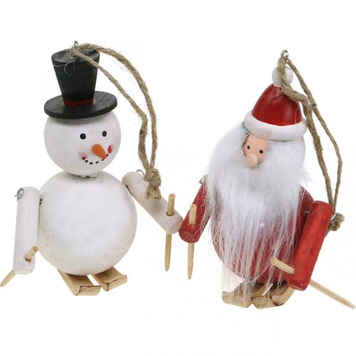 Artículo Adornos para árboles de Navidad madera Papá Noel y muñeco de nieve 11cm juego de 2
