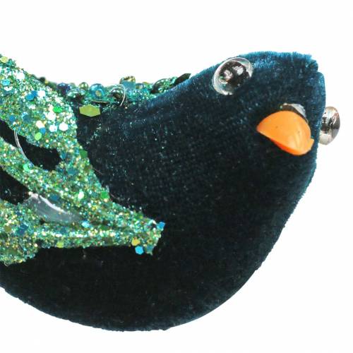 Floristik24 Decoración navideña mirlo con clip azul, purpurina surtido 3ud