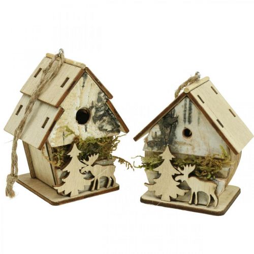Artículo Colgante navideño casitas decorativas madera H6.5/7.5cm 4pcs