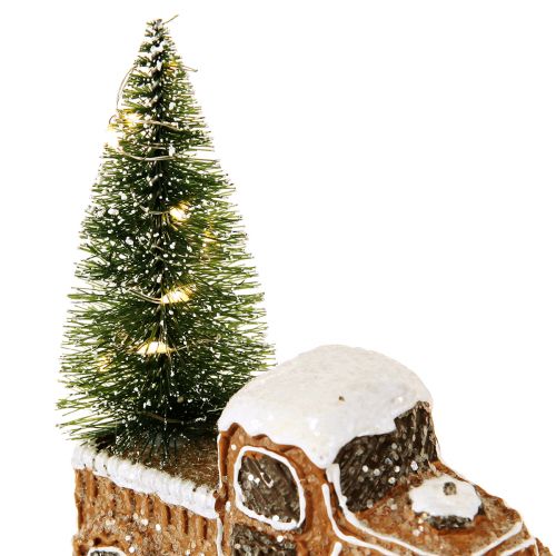 Floristik24 Coche navideño con árbol de Navidad LED en marrón blanco 2 piezas