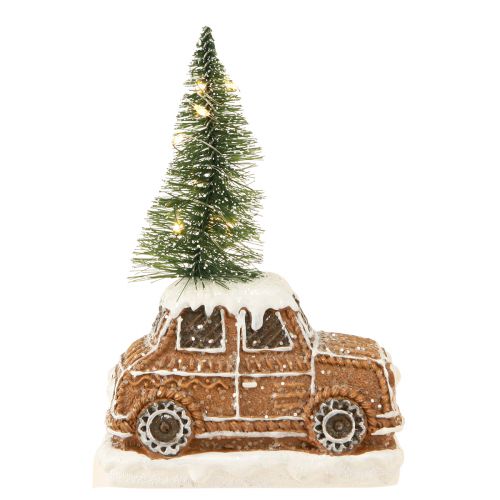 Floristik24 Coche navideño con árbol de Navidad LED en marrón blanco 2 piezas