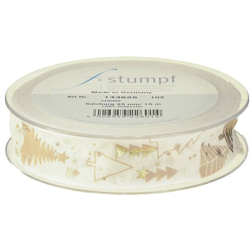 Artículo Cinta navideña abetos crema dorado 25mm 15m